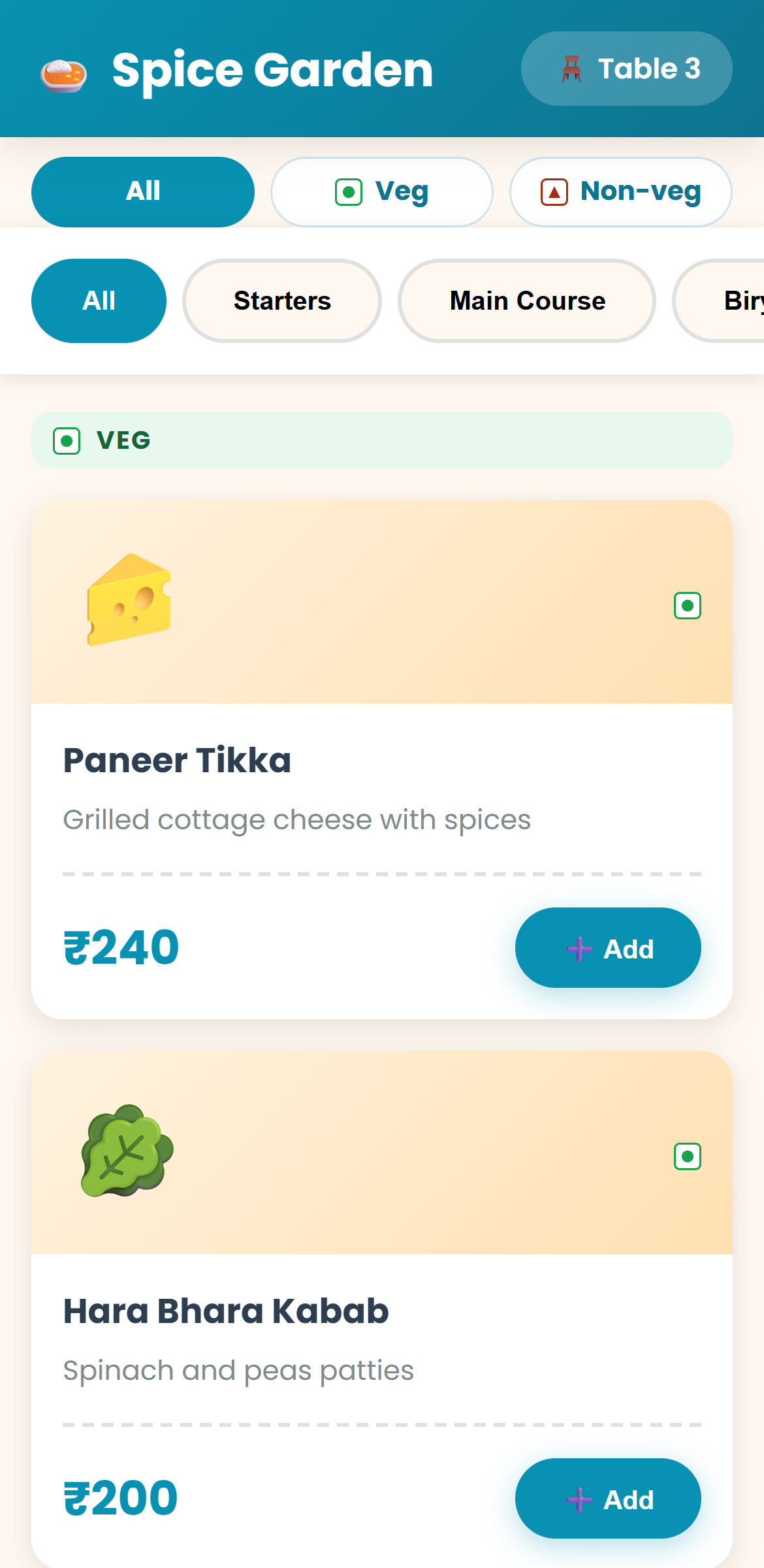 Customer QR menu